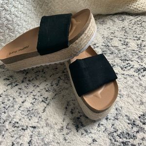 Platform slip on sandals with cork heel